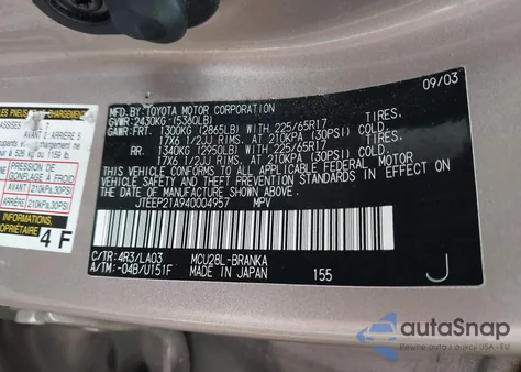 2004 Toyota Highlander Limited V6 z USA, uszkodzony, nr VIN JTEEP21A940004957